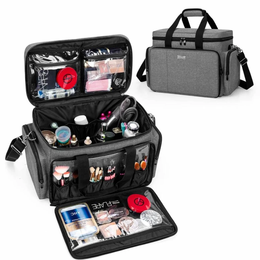 BAFASO Large Travel Makeup Bag with Removable Dividers - Cosmetic Organizer for Toiletries, Hair Supplies & Beauty Accessories, Black
