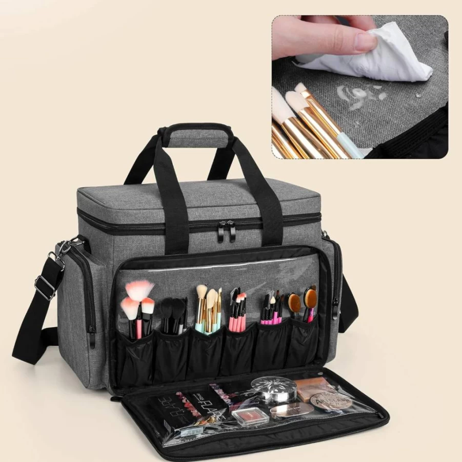 BAFASO Large Travel Makeup Bag with Removable Dividers - Cosmetic Organizer for Toiletries, Hair Supplies & Beauty Accessories, Black
