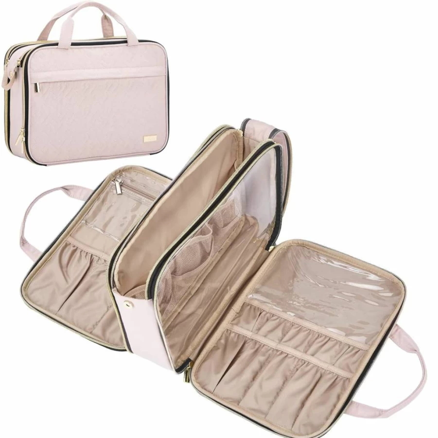 NISHEL Travel Makeup Bag Organizer - Portable Stand Up Cosmetic Case for Toiletries, Black Waterproof Hanging Storage Pouch