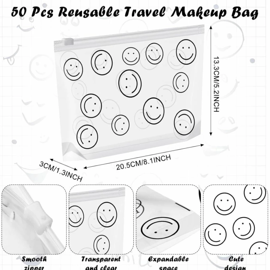 Silkfly 50 Pack Clear Travel Toiletry Bags with Zippers - Waterproof Cosmetic Pouches for Women & Men, TSA Compliant Airline Makeup Organizers