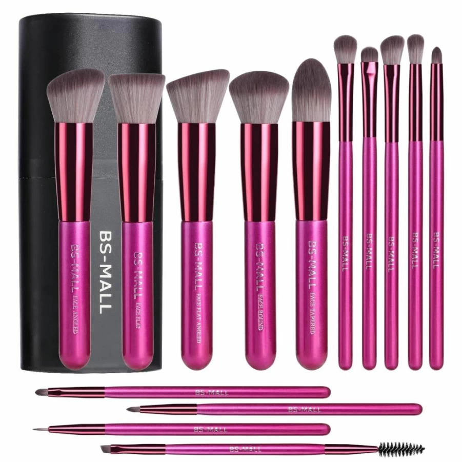 BS-MALL 14-Piece Premium Makeup Brush Set - Synthetic Foundation, Powder, Concealer, Eyeshadow Brushes (Purple)