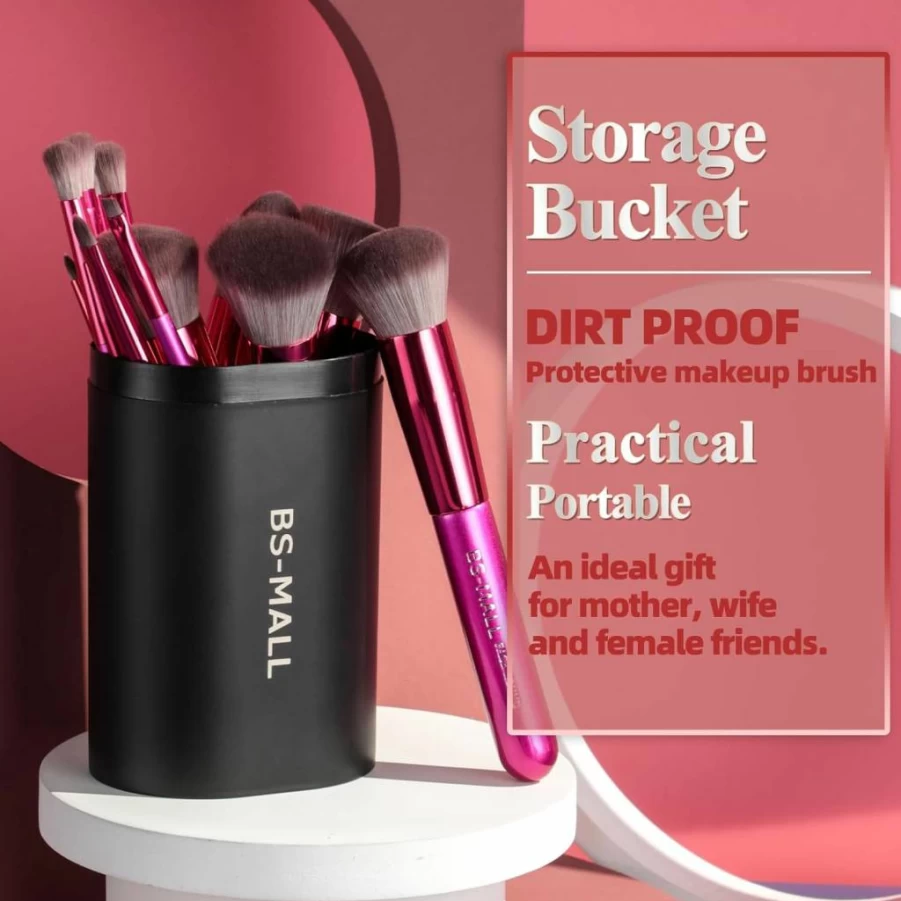 BS-MALL 14-Piece Premium Makeup Brush Set - Synthetic Foundation, Powder, Concealer, Eyeshadow Brushes (Purple)