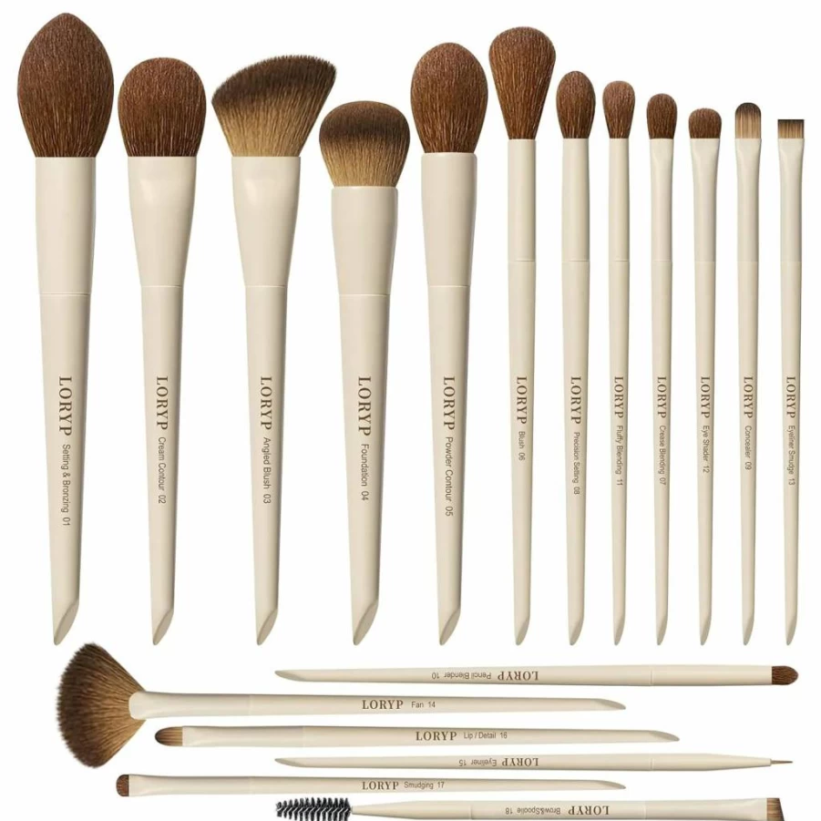 LORYP 18-Piece Makeup Brush Set - Ultra Soft Face & Eye Brushes for Foundation, Concealer, Blush, Contouring & Eyeshadow - Professional Khaki Brush Kit