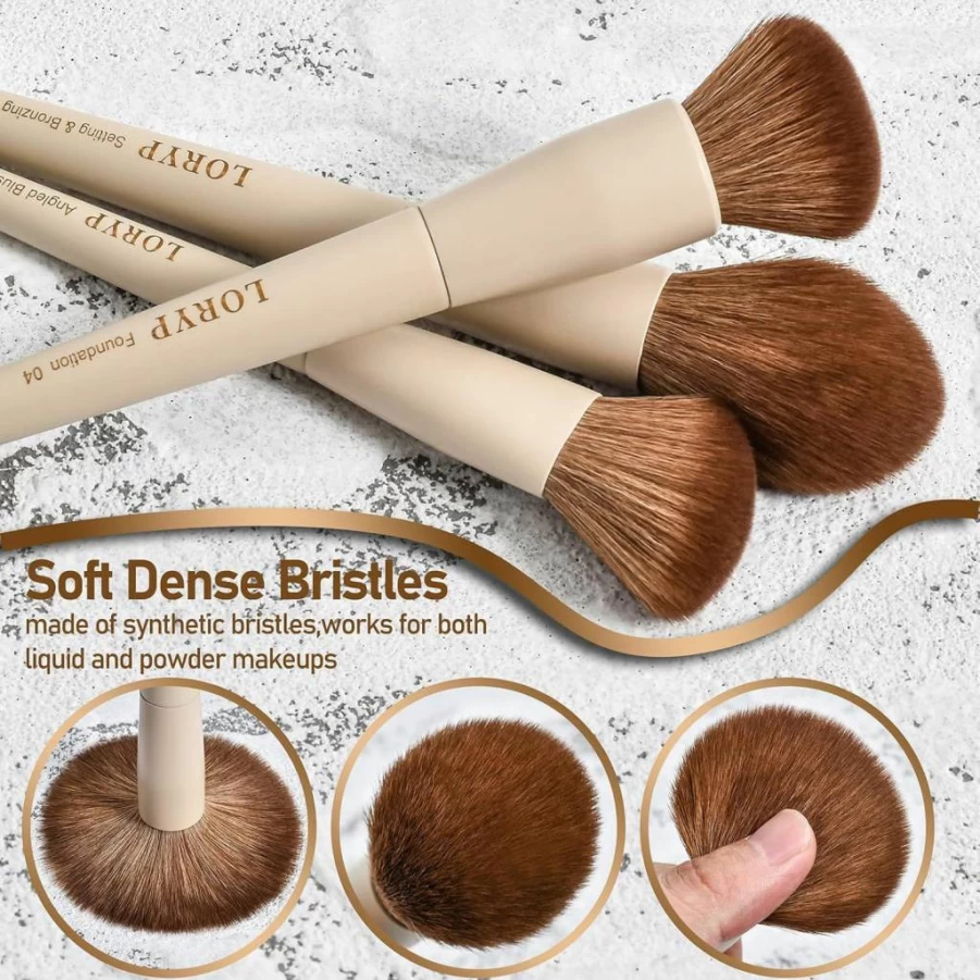 LORYP 18-Piece Makeup Brush Set - Ultra Soft Face & Eye Brushes for Foundation, Concealer, Blush, Contouring & Eyeshadow - Professional Khaki Brush Kit