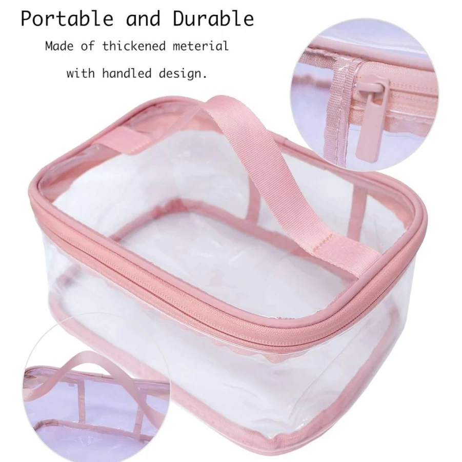 ANEMEL Clear Waterproof Toiletry Bag - Pink Transparent Travel Cosmetic Organizer for Makeup & Essentials