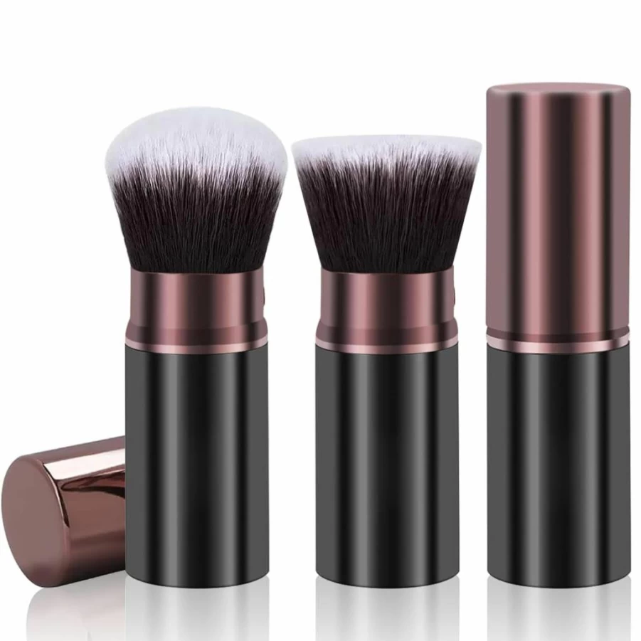 Keriloo Retractable Kabuki Makeup Brush 2 Pack - Travel-Friendly Foundation, Blush, Bronzer & Sunscreen Brush for Flawless Blending