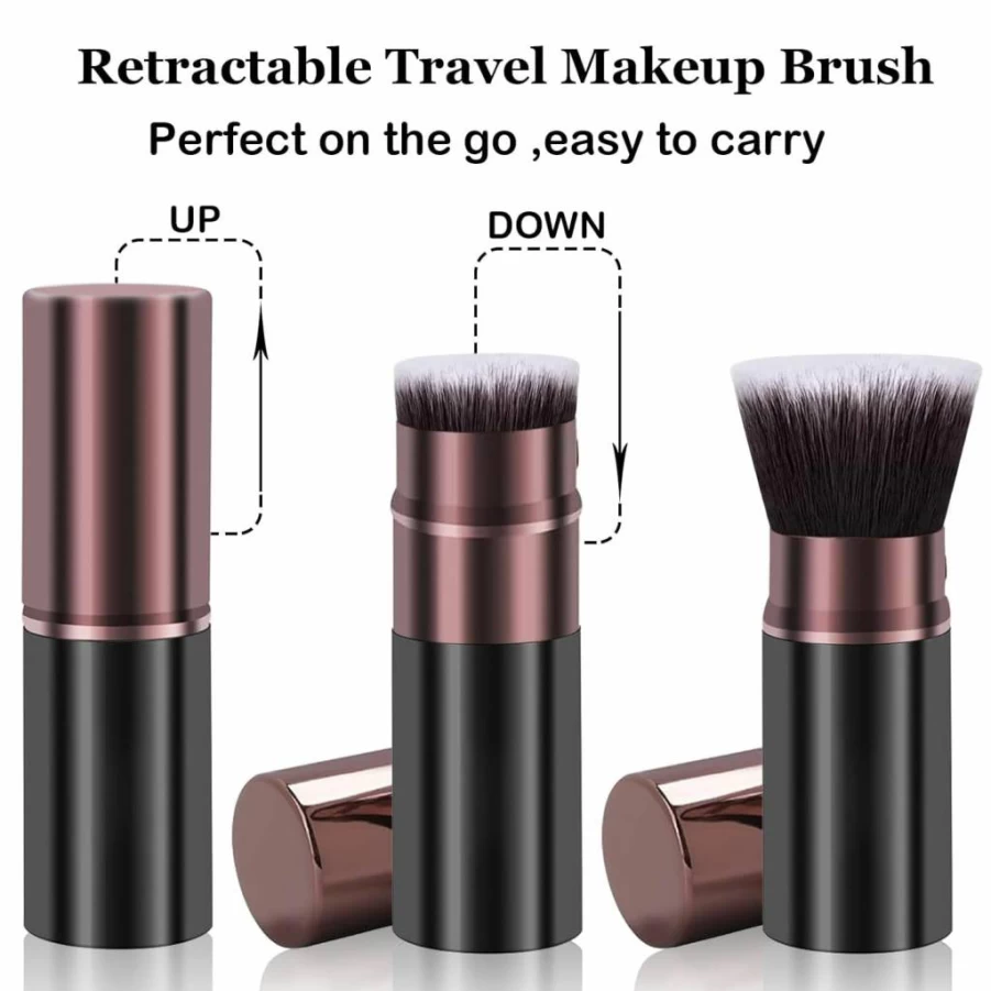 Keriloo Retractable Kabuki Makeup Brush 2 Pack - Travel-Friendly Foundation, Blush, Bronzer & Sunscreen Brush for Flawless Blending