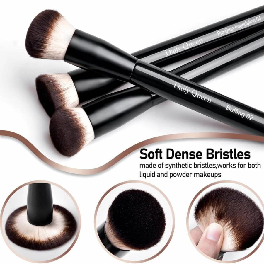 Daily Queen 25Pcs Professional Makeup Brush Set with Holder - Kabuki, Powder, Concealer, Eyeshadow, Blush, Eyeliner, Eyebrow & Blending Brushes in Black (Includes Storage Box)