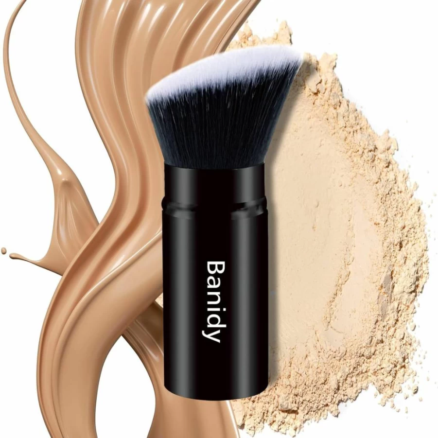 Banidy Retractable Kabuki Makeup Brush - Travel-Friendly Face Brush for Foundation, Powder, Blush & Cream, Cruelty-Free with Cover (1 Piece)