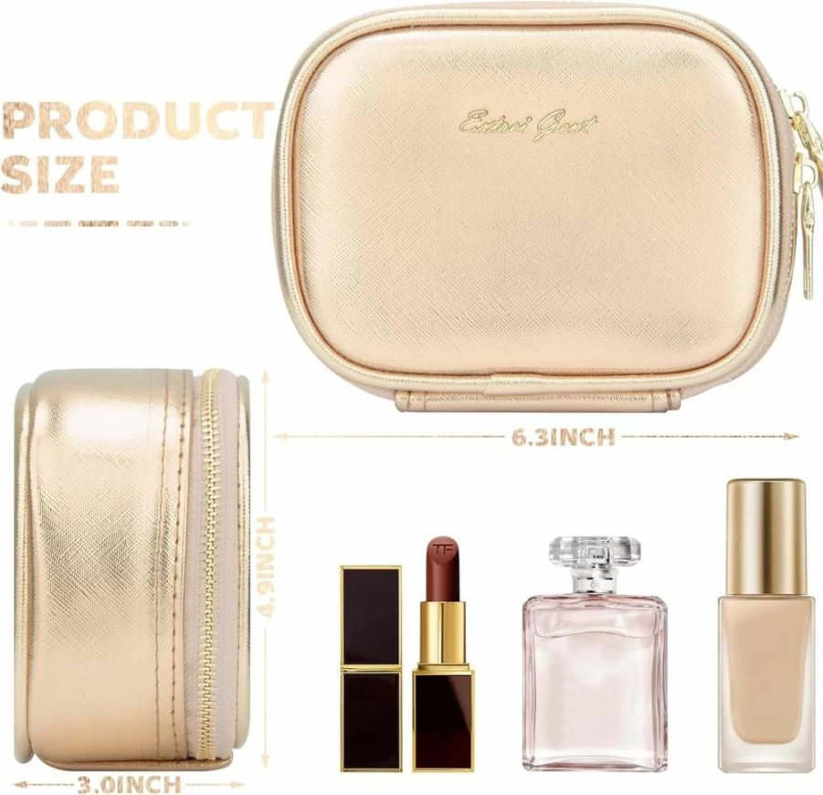 Extrei Gent Small Makeup Bag with Mirror & LED Light - Portable Travel Cosmetic Organizer, Adjustable Brightness Toiletry Case for Women, Mini Train Case for Makeup Storage