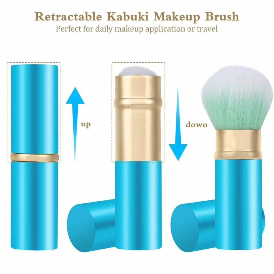 Falliny Retractable Kabuki Brush - Travel Blush & Powder Brush with Cover for Foundation, Bronzer, Highlighter | Portable Makeup Brush for Flawless Finish