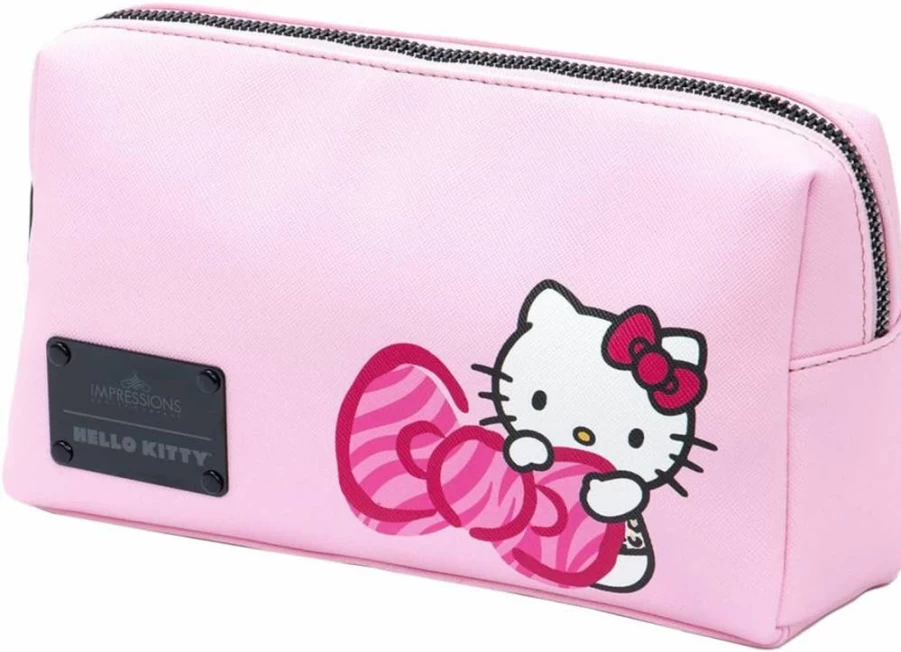 IMPRESSIONS VANITY Hello Kitty Waterproof Makeup Bag - Travel Toiletry Organizer with Zipper, Inside & Slip Pockets, Faux Leather (White/Pink)
