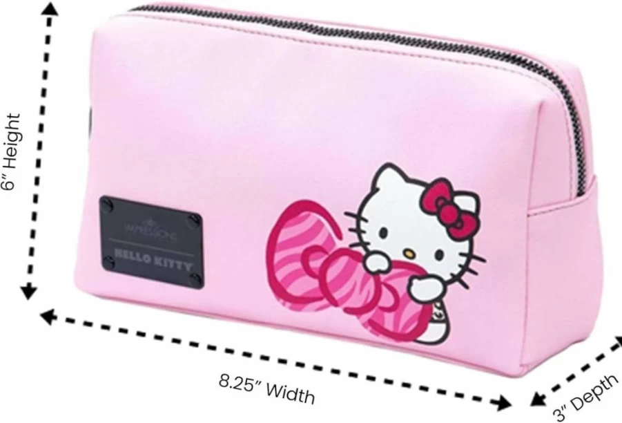 IMPRESSIONS VANITY Hello Kitty Waterproof Makeup Bag - Travel Toiletry Organizer with Zipper, Inside & Slip Pockets, Faux Leather (White/Pink)