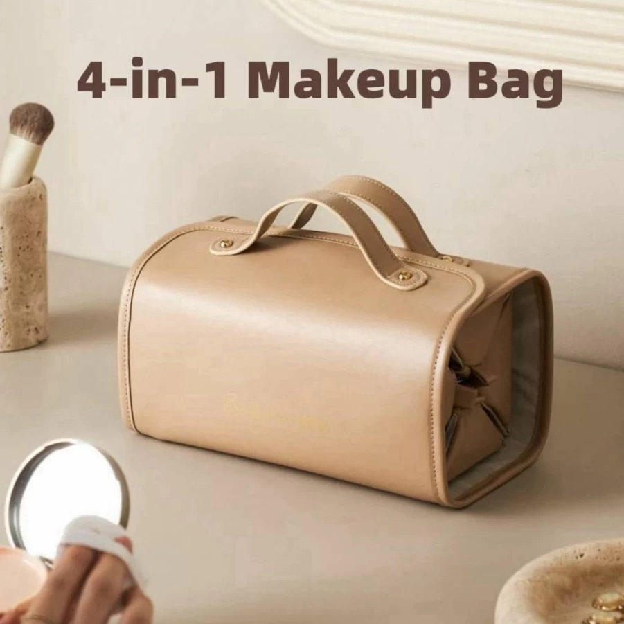 LuyaVogue Large Waterproof Makeup Bag - Travel Cosmetic Organizer with Detachable Pockets, Portable Toiletry Case for Women