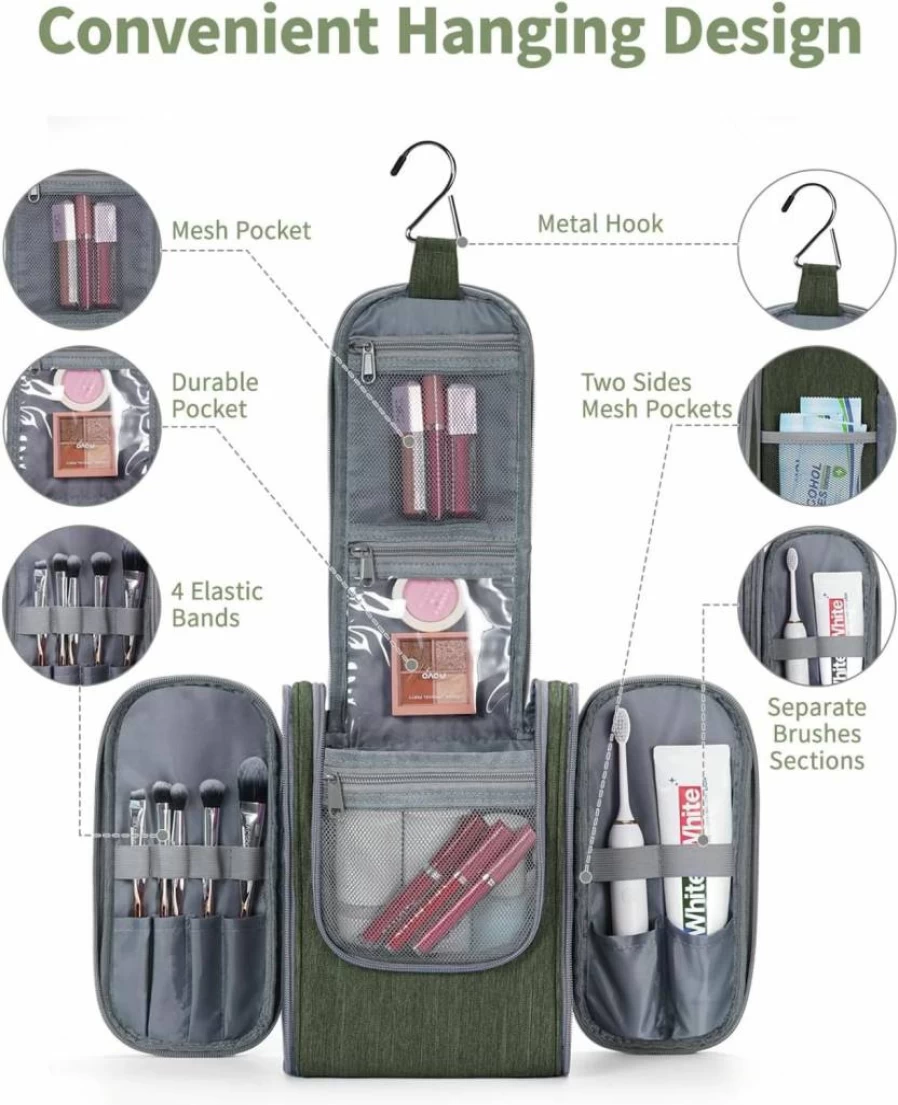 Narwey Teal Hanging Travel Toiletry Bag for Women & Men - Portable Cosmetic Makeup Organizer with Hook, Medium Size