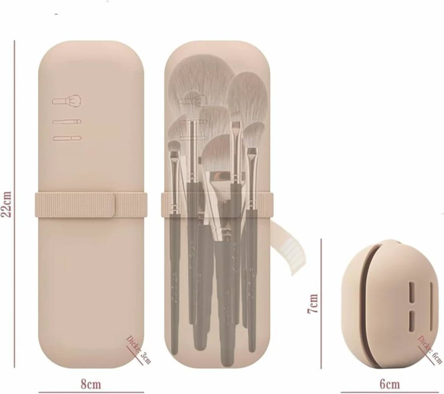 Ancwzoz Silicone Makeup Brush Holder - Travel Cosmetic Organizer for Brushes & Sponges, Portable Storage Bag, Khaki Color