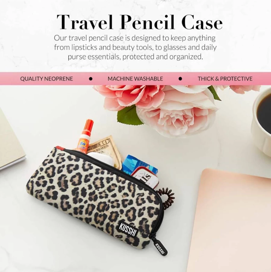 KUSSHI Neoprene Makeup Brush Pouch - Travel Cosmetic Organizer for Brushes, Pencils & Beauty Tools, Zippered Storage Case for Accessories