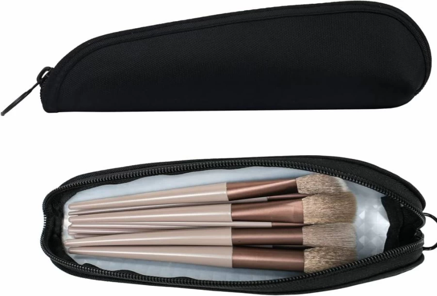 Aosbos Multi-Functional Travel Makeup Brush Organizer - Portable Cosmetic Pouch for Makeup Brushes, Black Compact Toiletry Bag