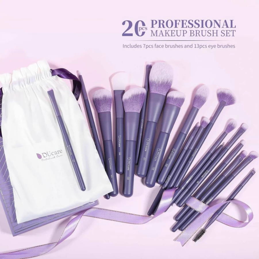 DUcare 15Pcs Professional Makeup Brush Set with Travel Bag - Kabuki, Foundation, Blending, Blush, Eyeliner, Eyeshadow, Brow & Concealer Brushes Kit (Black) - Perfect Christmas Gift