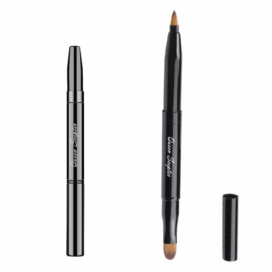 Queen Scepter Retractable Dual-Ended Lip Brush & Concealer - Travel Size Makeup Brush with Protective Cap
