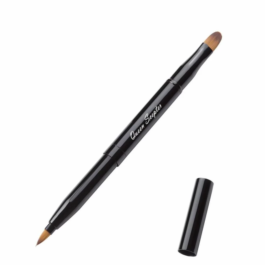 Queen Scepter Retractable Dual-Ended Lip Brush & Concealer - Travel Size Makeup Brush with Protective Cap