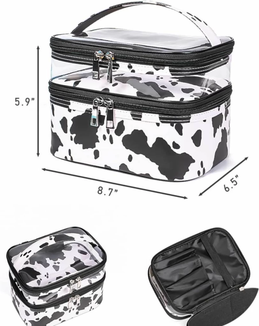 iMerelez Double-Layer Waterproof Makeup Bag for Women - Portable Foldable Travel Cosmetic Case with Leopard Print Design