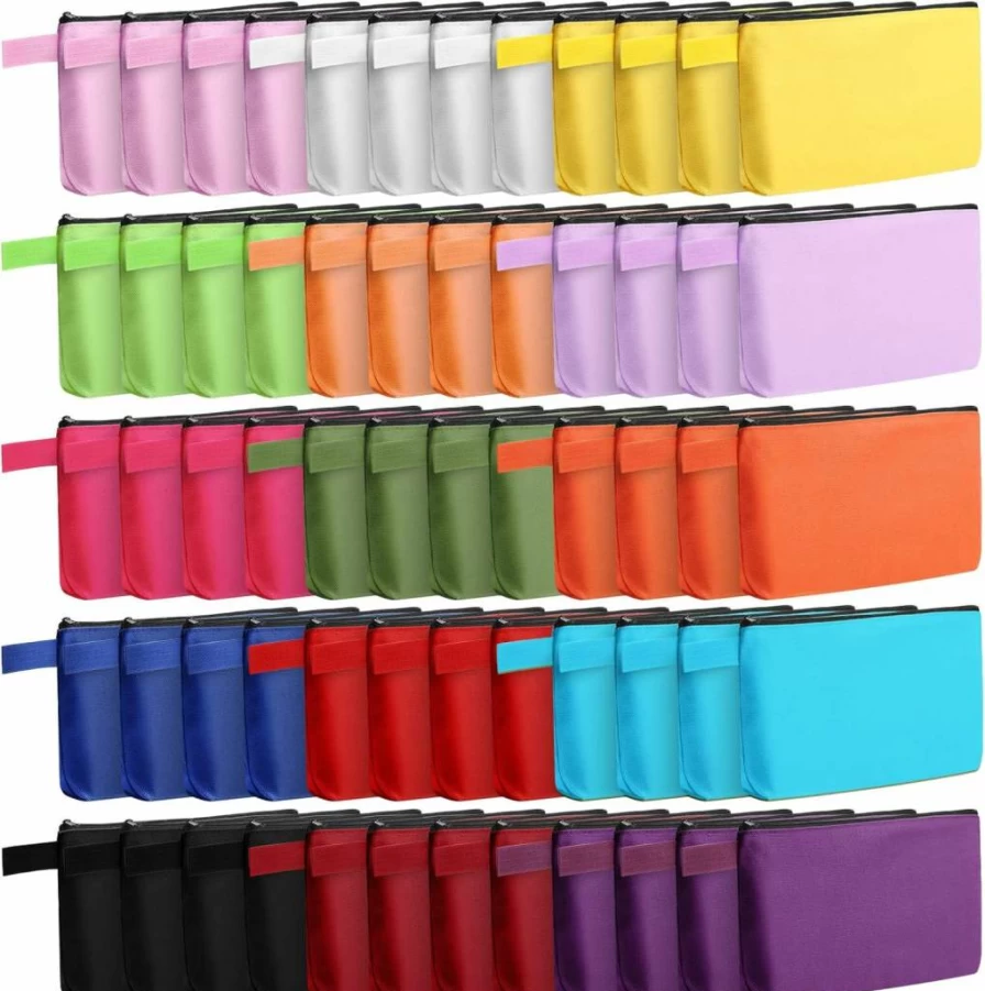 Reginary 60 Pack Blank DIY Canvas Makeup Bags Bulk - 7.5x5x2 Inch Small Cosmetic Pouches with Zipper for Travel, Women, Teens - 15 Assorted Colors