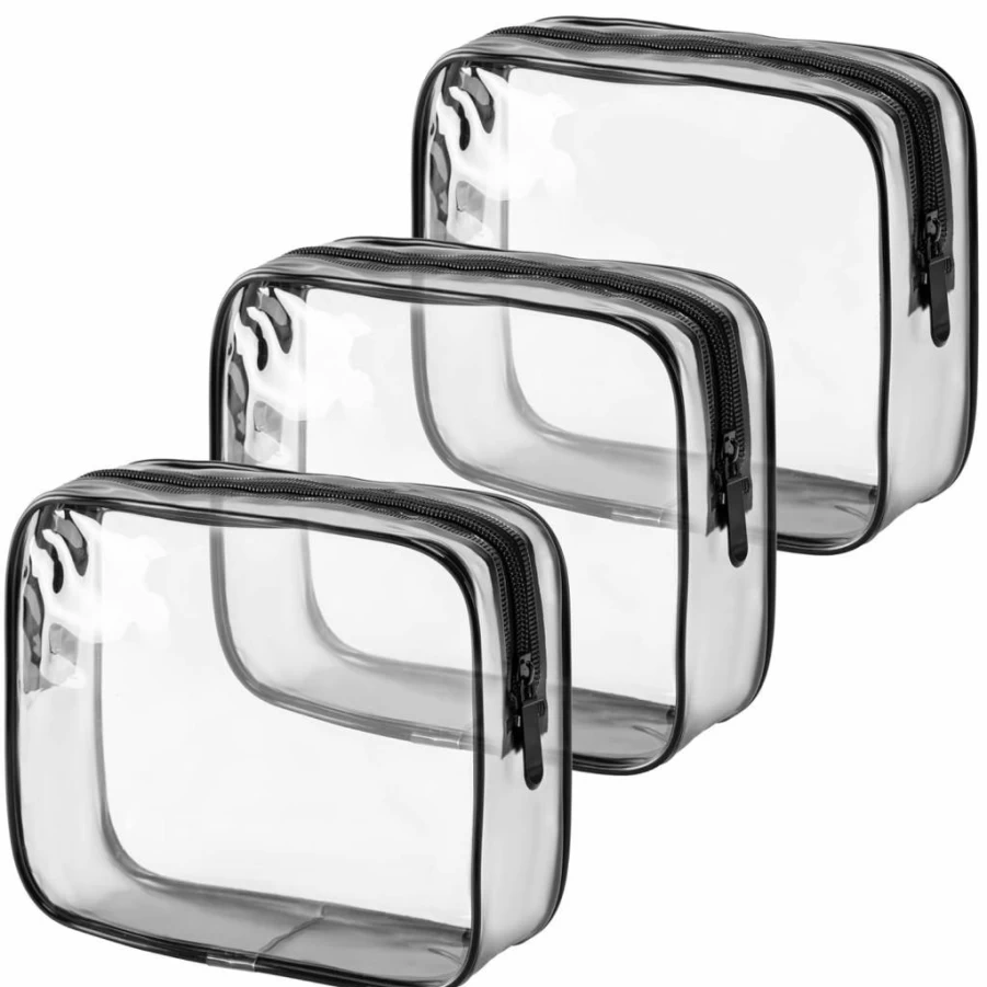 MODENGKONGJIAN 3-Piece TSA Approved Clear Toiletry Bag Set - Quart Size Travel Cosmetic Organizer for Men & Women - Airline Compliant Carry-On Pouch (Black)