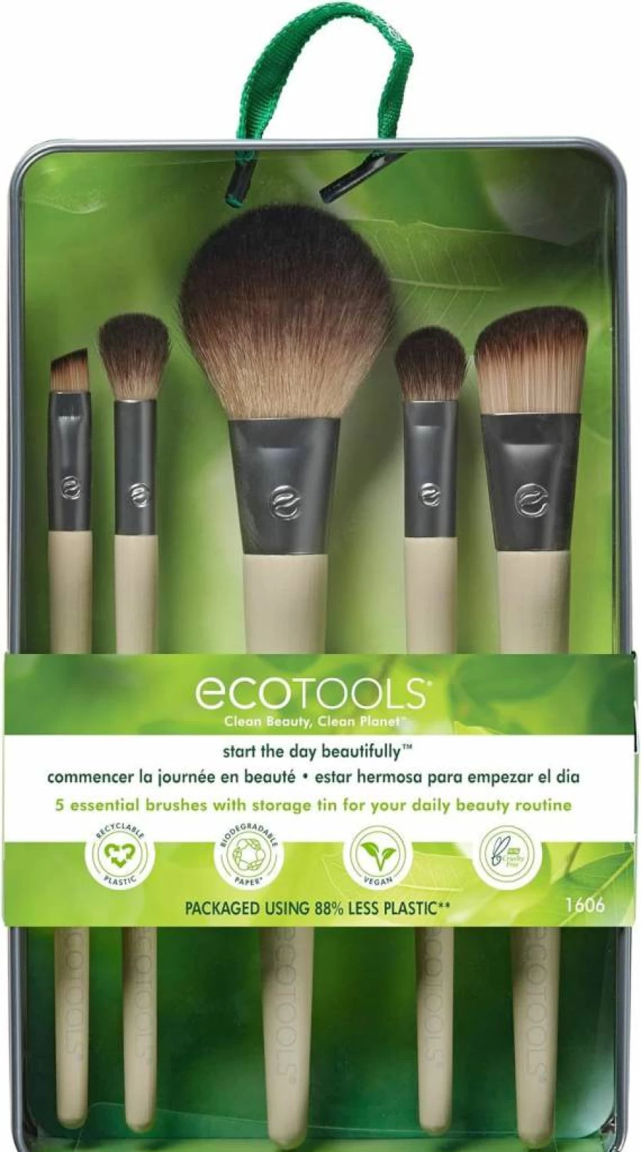 EcoTools 5-Piece Vegan Eye Makeup Brush Set for Liquid, Powder, Cream Eyeshadow & Eyeliner - Cruelty-Free Synthetic Brushes