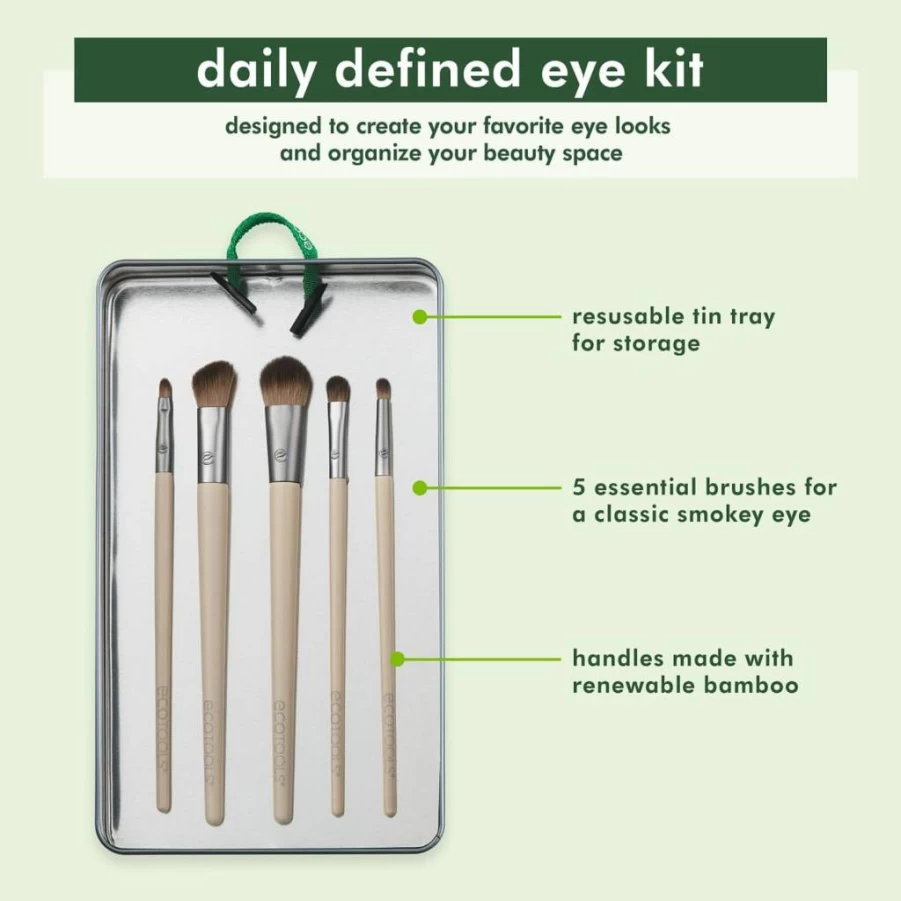 EcoTools 5-Piece Vegan Eye Makeup Brush Set for Liquid, Powder, Cream Eyeshadow & Eyeliner - Cruelty-Free Synthetic Brushes