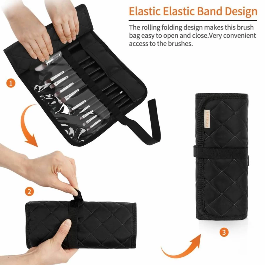 OCHEAL Makeup Brush Holder Organizer - Travel Cosmetic Bag Pouch for Women & Makeup Artists, Brushes Not Included