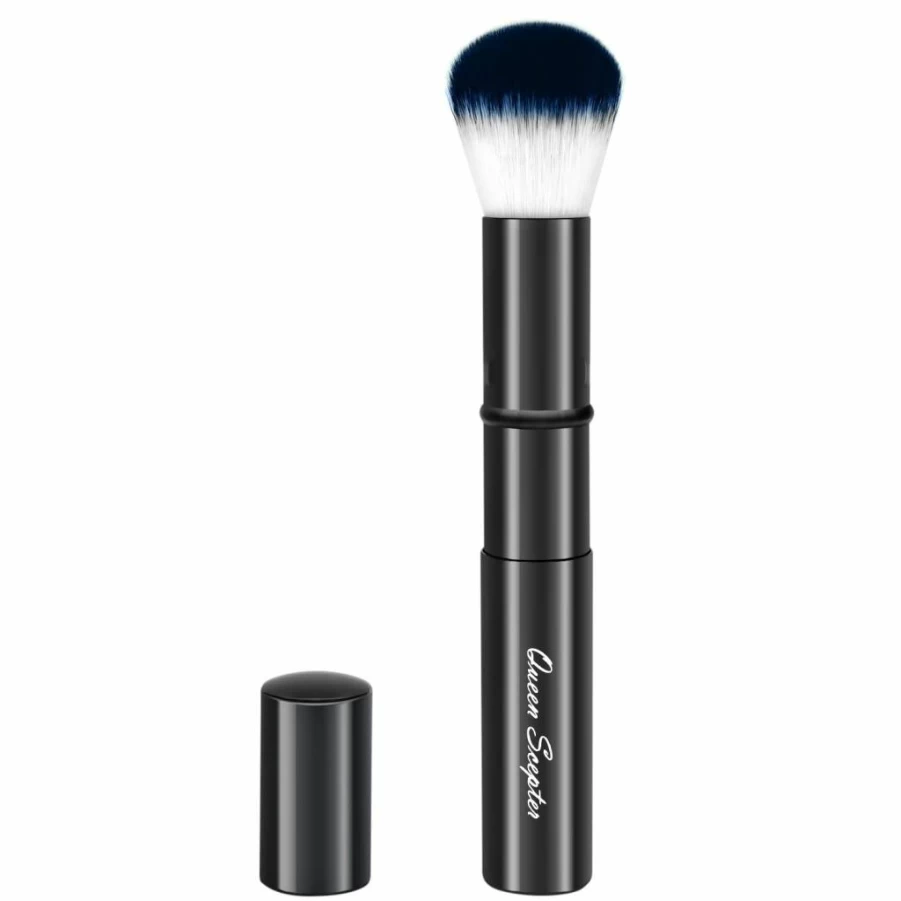 Queen Scepter Retractable Kabuki Brush - Travel-Friendly Face & Powder Brush for Foundation, Blush, Highlight, Contour - Portable Makeup Brush with Cap