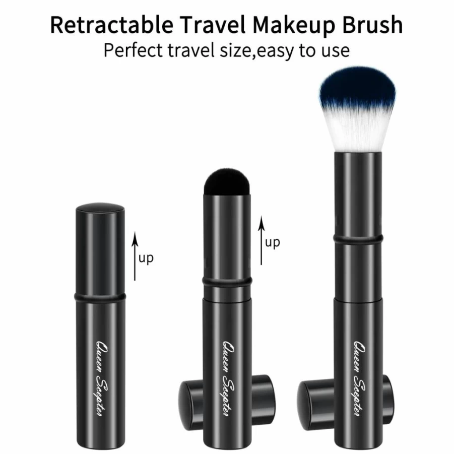 Queen Scepter Retractable Kabuki Brush - Travel-Friendly Face & Powder Brush for Foundation, Blush, Highlight, Contour - Portable Makeup Brush with Cap