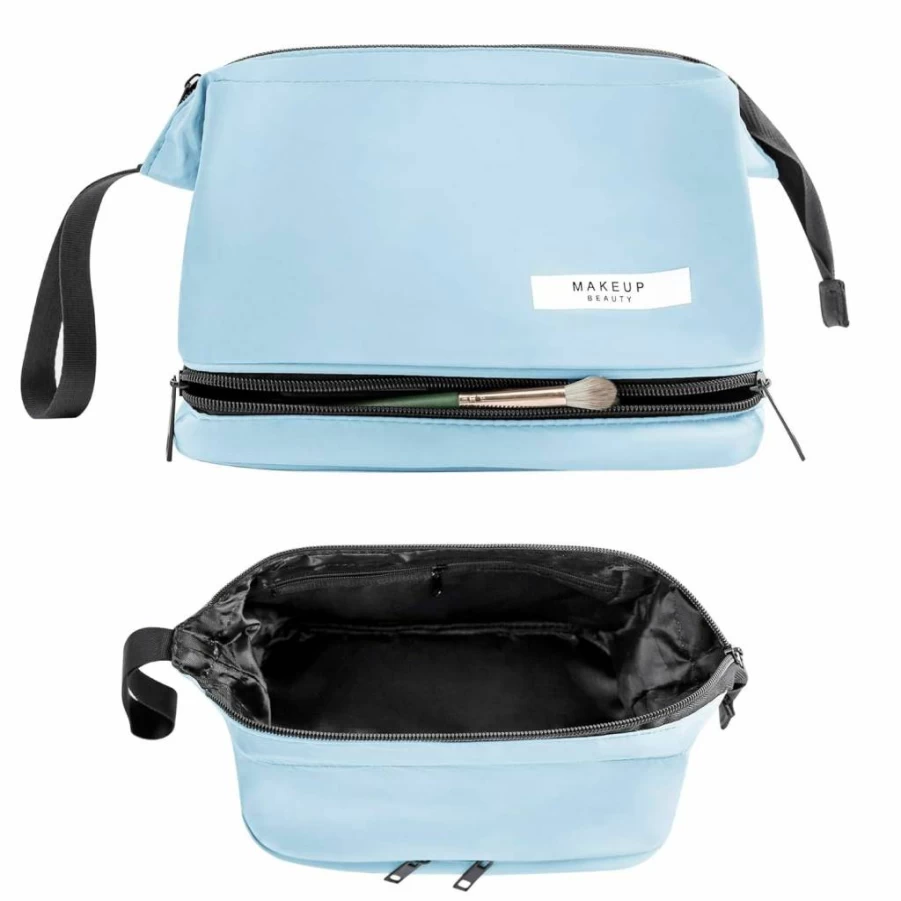 Queboom Waterproof Travel Makeup Bag - Lightweight Cosmetic & Toiletry Organizer for Women & Men, Green Portable Washable Beauty Case