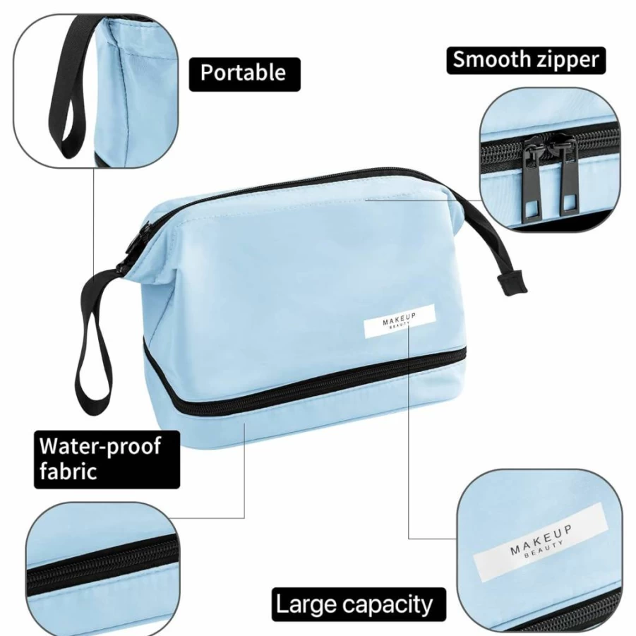 Queboom Waterproof Travel Makeup Bag - Lightweight Cosmetic & Toiletry Organizer for Women & Men, Green Portable Washable Beauty Case