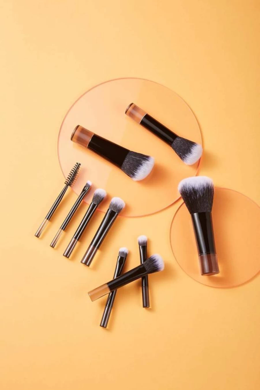 COSHINE 10Pcs Portable Travel Makeup Brush Set - Mini Full Function Cosmetic Brushes Kit with Pouch (Black) for On-The-Go Beauty
