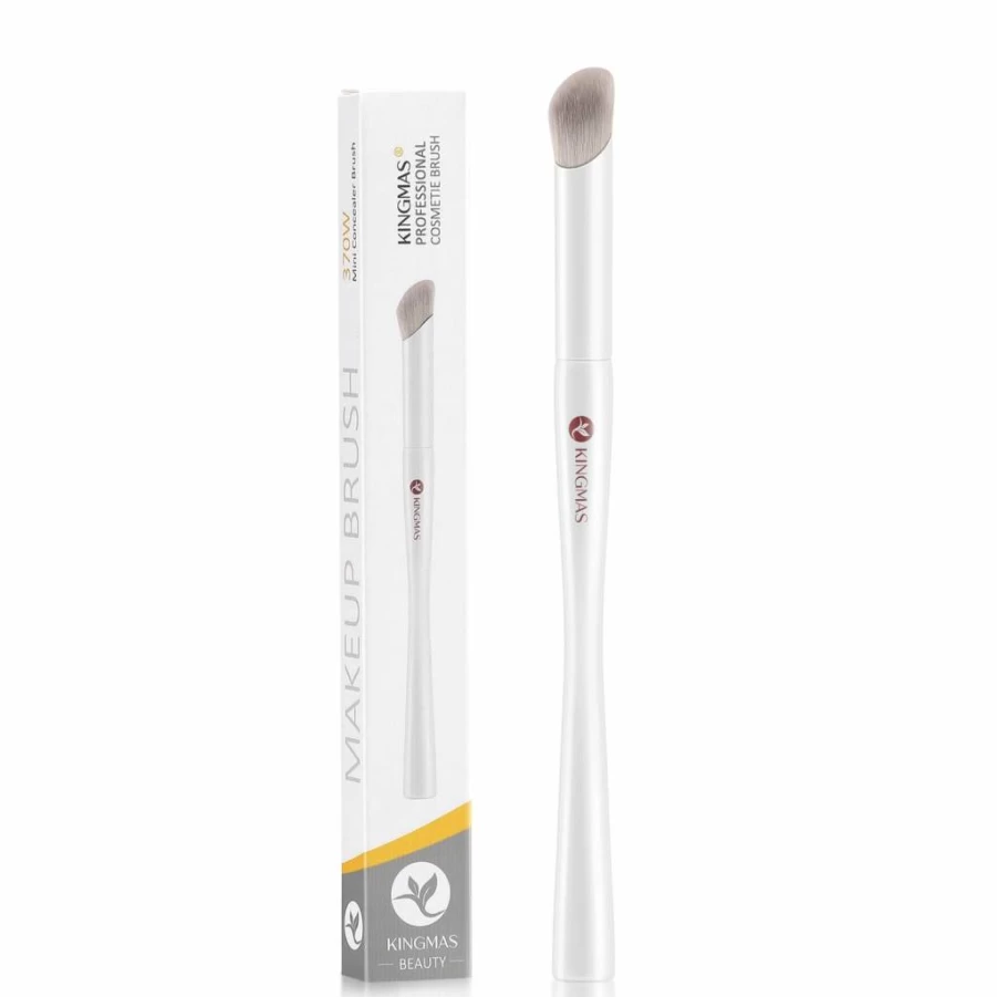 KINGMAS 3Pcs Angled Kabuki Makeup Brush Set for Foundation, Concealer, Powder & Blush - Premium White Synthetic Bristles (170W, 270W, 370W) - Professional Face Makeup Tools