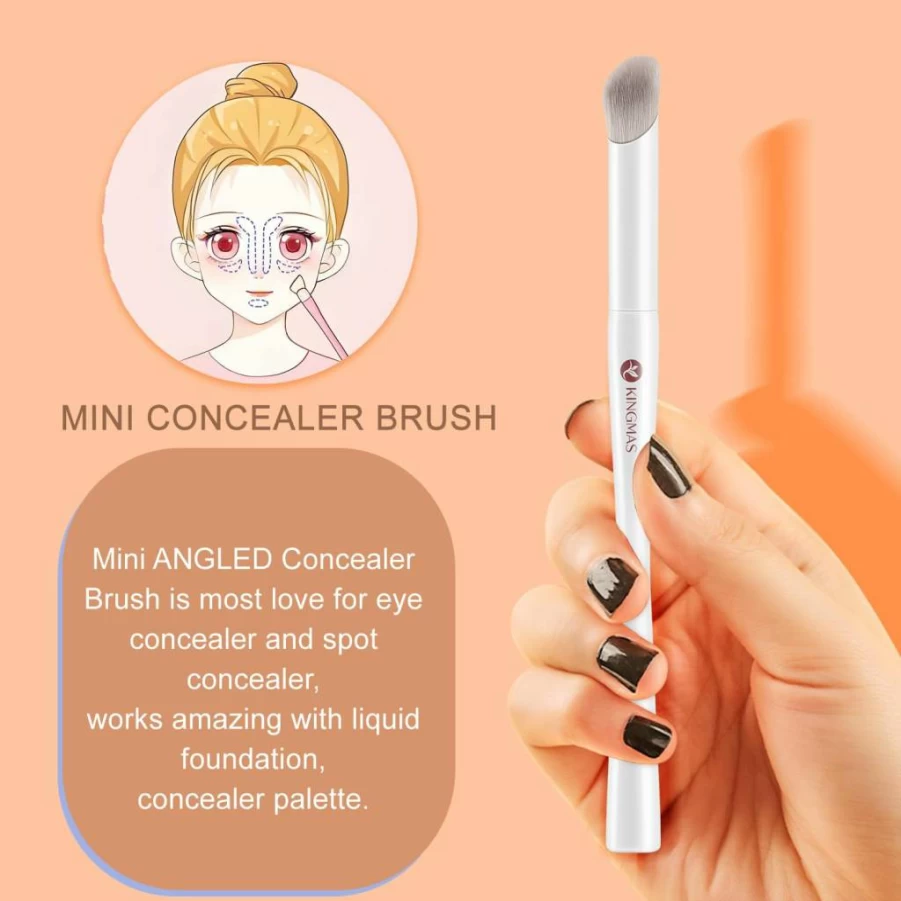 KINGMAS 3Pcs Angled Kabuki Makeup Brush Set for Foundation, Concealer, Powder & Blush - Premium White Synthetic Bristles (170W, 270W, 370W) - Professional Face Makeup Tools