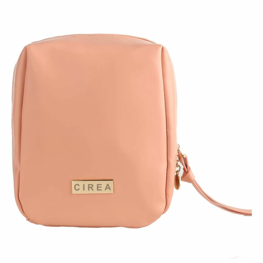 Cirea Beige Travel Makeup Bag for Women - Elegant Portable Puffer Cosmetic Organizer with Compartments, Large Purse Toiletry Bag