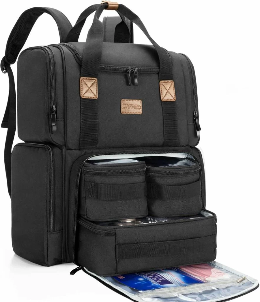 BAFASO Travel Makeup Bag with 3 Removable Pouches & Multiple Pockets, Black Cosmetic Organizer for Toiletries