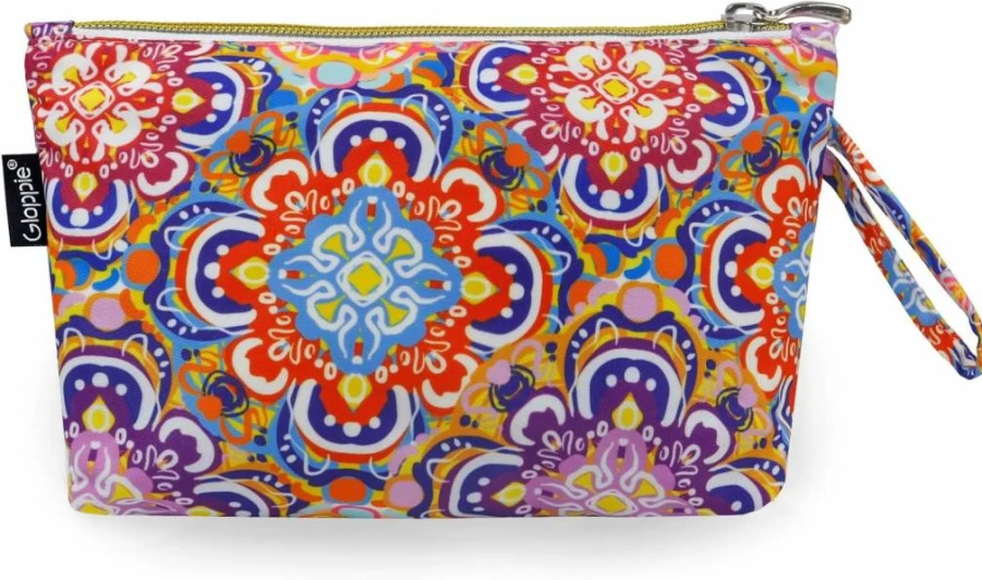 Gloppie Small Makeup Bag with Zipper - Floral Cosmetic Pouch for Women, Travel Toiletry Bag, Sunscreen & Beauty Organizer, White Flower Design