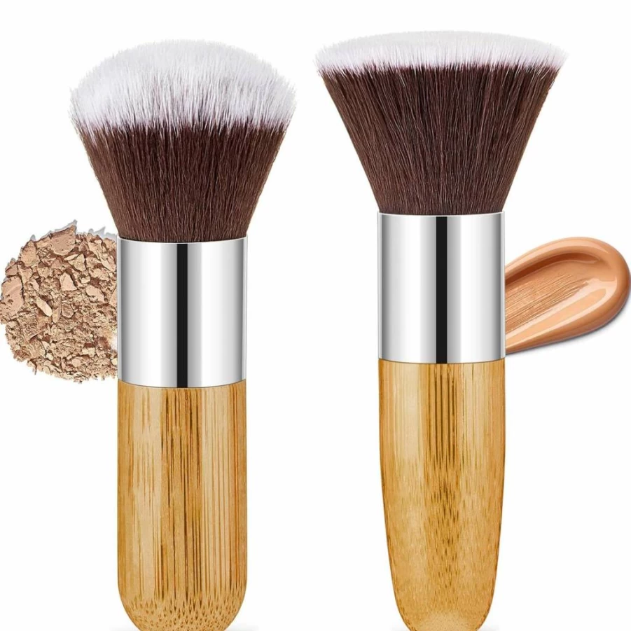 Tessco For You Retractable Kabuki Makeup Brush Set - 2 Pack Travel Friendly Foundation Brush for Powder, Blush, Bronzer, Cream & Liquid Makeup (Classic Style)
