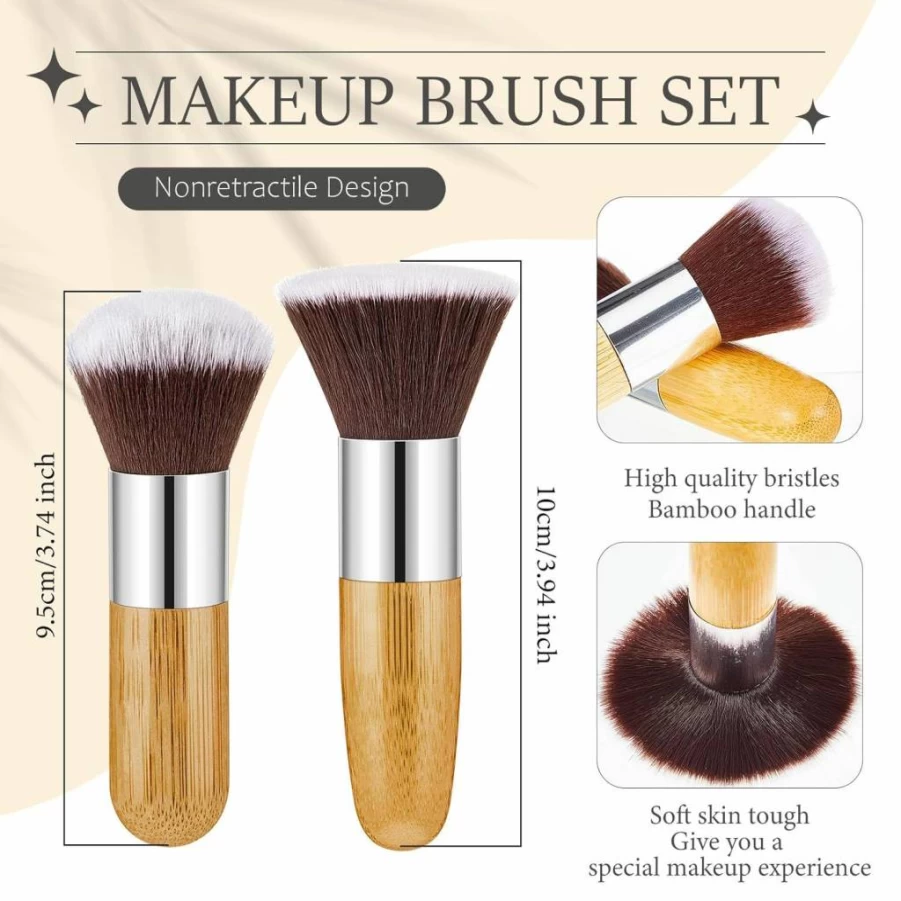Tessco For You Retractable Kabuki Makeup Brush Set - 2 Pack Travel Friendly Foundation Brush for Powder, Blush, Bronzer, Cream & Liquid Makeup (Classic Style)