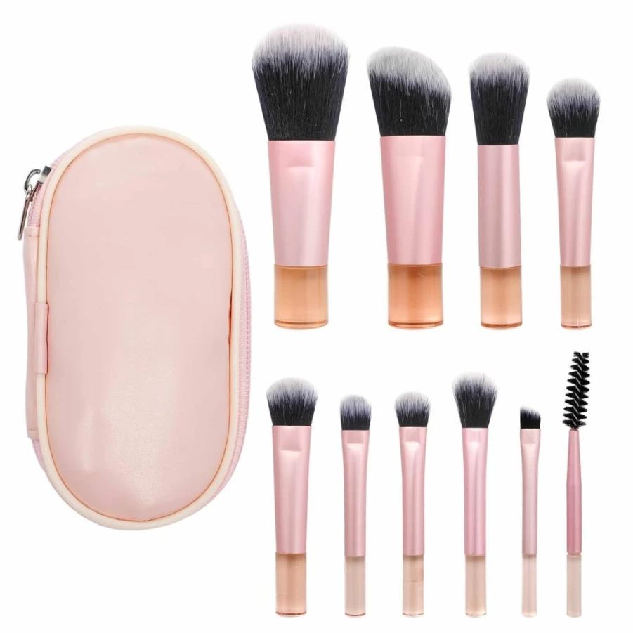 10 Pcs Cadupor Mini Travel Makeup Brush Set - Portable Foundation, Eyeshadow, Blush, Contour & Concealer Brushes Kit for On-The-Go Beauty