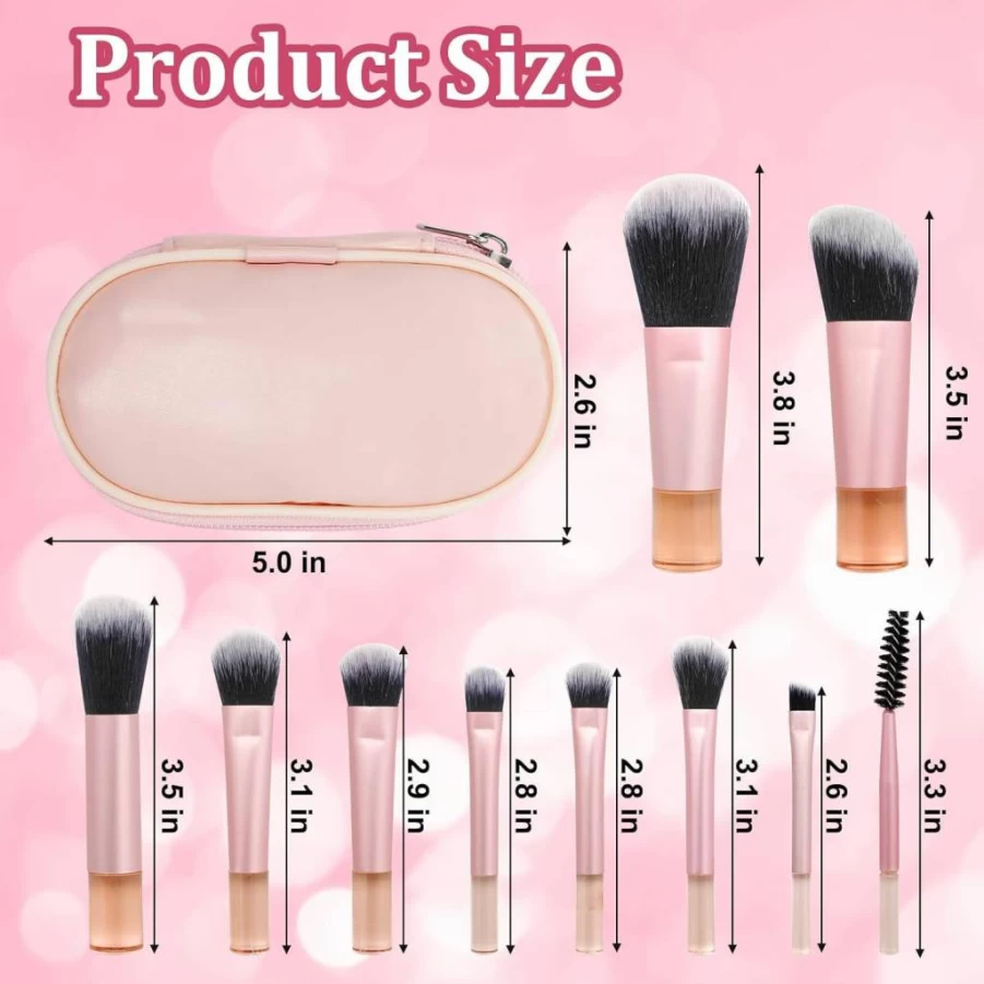 10 Pcs Cadupor Mini Travel Makeup Brush Set - Portable Foundation, Eyeshadow, Blush, Contour & Concealer Brushes Kit for On-The-Go Beauty