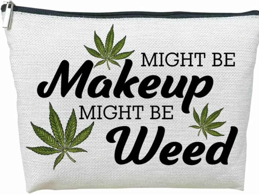 Cokosoxo Humor Makeup or Weed Bag - Zip Travel Pouch with Weed Leaves Design - Funny Gift for Women, Friends, Sisters, Colleagues, Lovers, Employees & Bosses