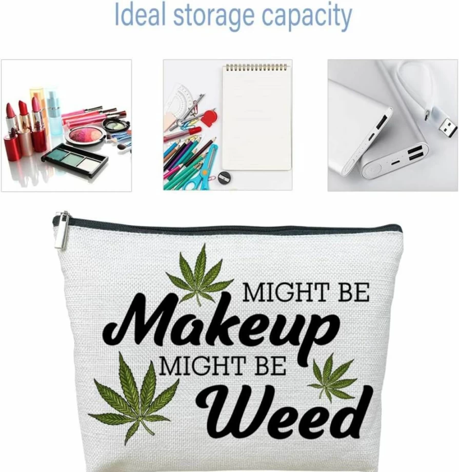 Cokosoxo Humor Makeup or Weed Bag - Zip Travel Pouch with Weed Leaves Design - Funny Gift for Women, Friends, Sisters, Colleagues, Lovers, Employees & Bosses