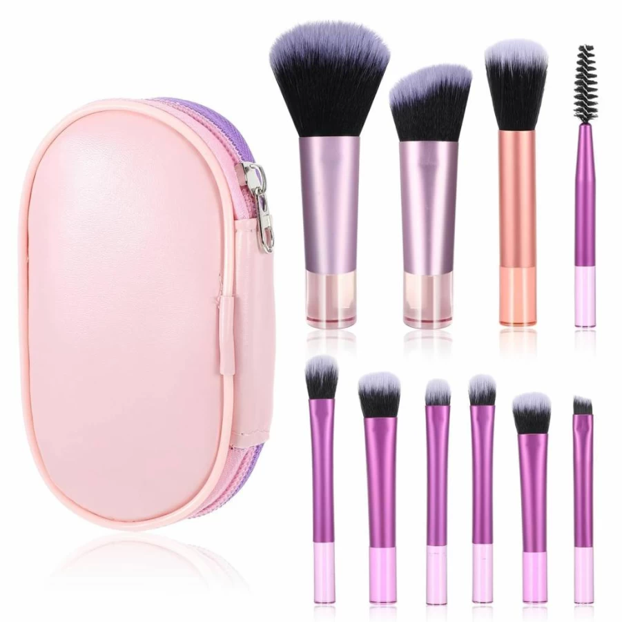 Yolev 10-Piece Mini Travel Makeup Brush Set - Portable Eyeshadow, Foundation, Blush, Concealer & Lipstick Brushes for On-The-Go Beauty (Black)