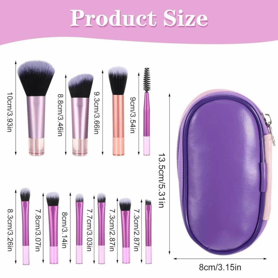 Yolev 10-Piece Mini Travel Makeup Brush Set - Portable Eyeshadow, Foundation, Blush, Concealer & Lipstick Brushes for On-The-Go Beauty (Black)