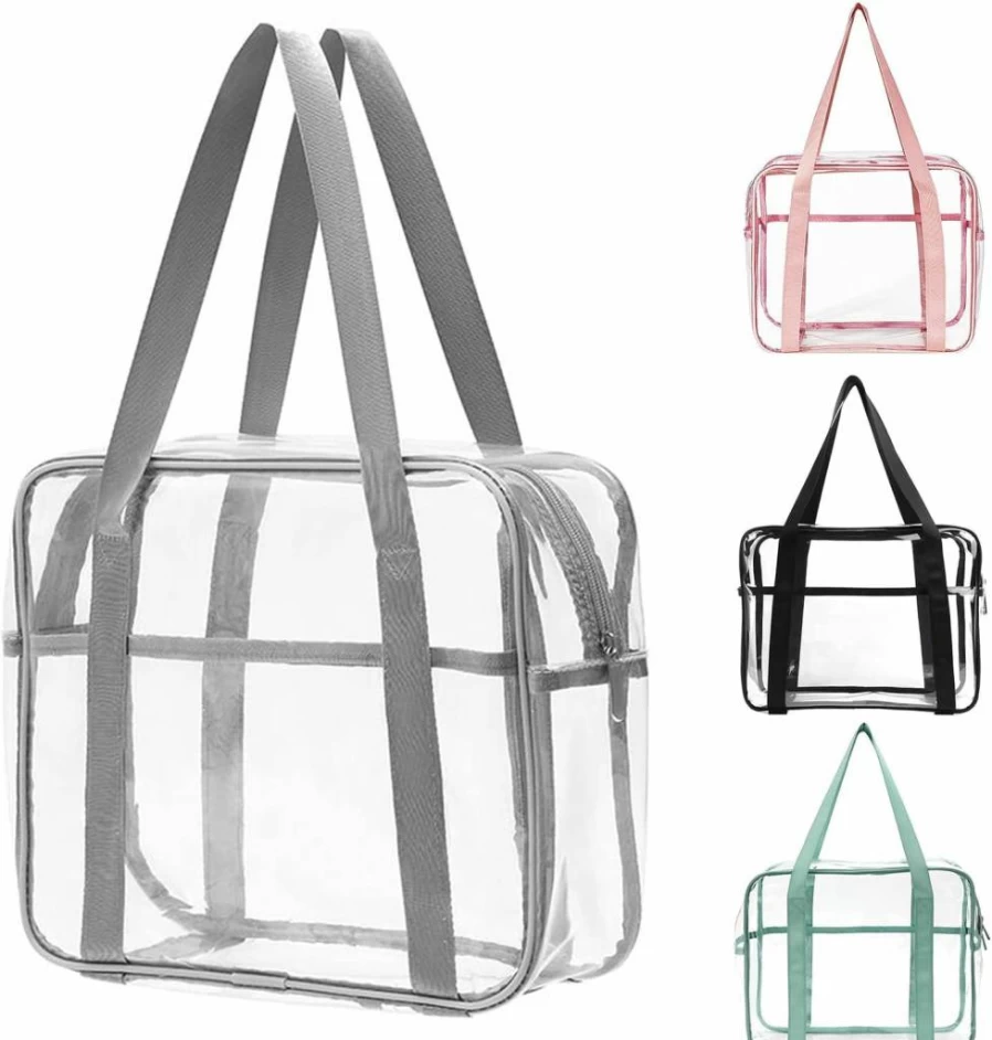 SxoSyo Black Transparent Makeup Bag for Women - Large Clear Travel Toiletry Organizer with Handle, Cosmetic Bathroom Storage Pouch